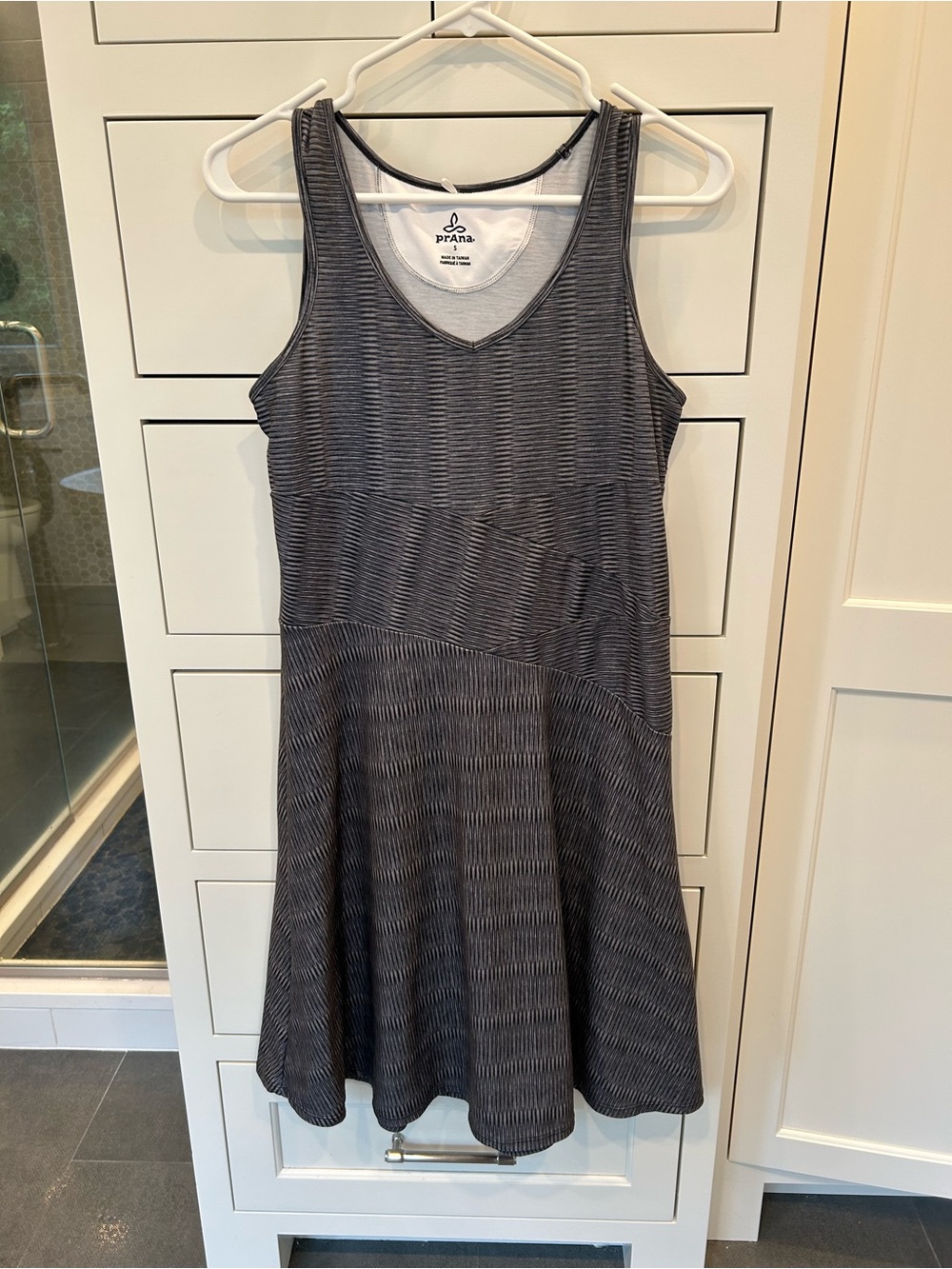 Prana Charcoal Stripe Sleeveless V-Neck A-Line Dress